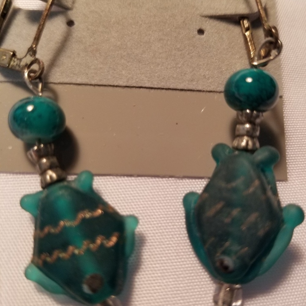 Earrings glass fish beads for pierced ears.